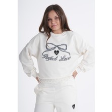 Haykids Kız Çocuk Dantel Detaylı Bol Paça Alt Üst Eşofman Takımı Krem-12 Yaş