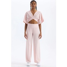 COMEUP Jakarlı Delik Desenli Şortlu Pantolon Soft Pudra