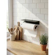 Novacraft Metal Modern Raflı Rulo Kağıt Askılığı , 2mm Lazer Kesim Siyah Statik Toz Boyalı Banyo Ve Mutfak Düzenleyici