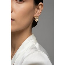 Lykos Kadın Gold Çelik Geometrik Taşlı Küpe - Zarif Ofis ve Günlük Şıklık