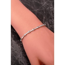 Sümer Telkari Rodyumlu 925 Ayar Gümüş Taşlı Zincir Bileklik 4916