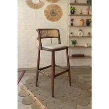 Silla Concept Odin Bar Sandalyesi Teddy Krem Kumaş Hasırlı Ceviz Ahşap Ada Sandalye