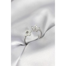 Ayder Timya Gümüş Renk Sedefli Çiçek Model Kadın Yüzük - TJ-BYK3982 TG/Tmy230223