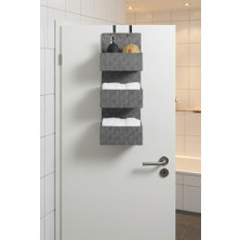 Saban 3 Katlı Kapı Arkası Askılı Organizer - Gri Örgü Desenli Çok Amaçlı Banyo ve Ev Düzenleyici Raf