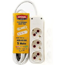 Epilons Amiral 3' Lü Topraklı 5 Metre Kablolu Grup Priz