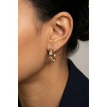 Lykos Kararmaz Gold Çelik Zirkon Taşlı Chunky Halka Küpe - Şerit Taşlı Gösterişli Model