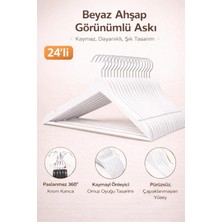 Dory 24 Adet Ahşap Görünümlü Elbise ve Kıyafet Askısı - Beyaz Askı