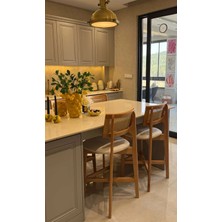 Silla Concept 2'li Zion Bar Sandalyesi Teddy Krem Kumaş Hasırlı Naturel Ahşap Ada Sandalyesi (2 Adet)