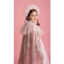 Jolanda Payetli Kelebekli Kız Çocuk Pelerin ve Taç Set