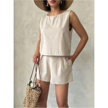 Caddebostan Moda Fiyonk Taş Baskılı Kolsuz Bluz Şık Bisiklet Yaka Üst