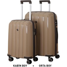 Mçs Bavul Orta ve Kabin 2li Set Kırılmaz Silikon Valiz V305 Şamp/acıkahve