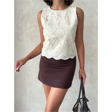 Caddebostan Moda Kadın Dantel Detaylı Kolsuz Şık Bluz