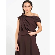 Caddebostan Moda Tek Omuz Bağlama Detaylı Şık Saten Bluz