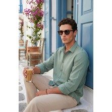 Buratti Pamuk ve Keten Karışımlı Regular Fit Klasik Yaka Uzun Kollu Gömlek Erkek Gömlek CF26S1210134