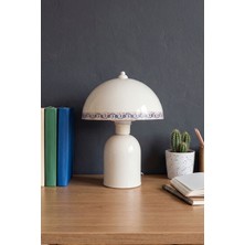 Marrien Luna Tile Abajur Krem Metal Gövdeli - 25 cm - Yatak Odası Aydınlatma- Dekoratif Masa Lambası