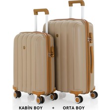 Mçs Bavul Orta ve Kabin 2li Set Kırılmaz Silikon Valiz V305 Şamp/hardal