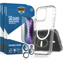 Buff Labs Buff iPhone 15 Pro Max Avantaj Paket - 2X5D Ekran Koruyucu + Magsafe Kılıf + Lens Koruyucu Şeffaf