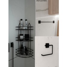 Feyza Design Yapışkanlı Siyah Çok Katlı Banyo Köşeliği ve Havluluk Seti