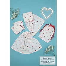 More Home Bebek Müslin Bez Battaniye Set 5 Parça  Kalpli Beyaz Kırmızı