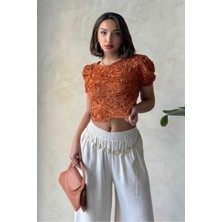 Caddebostan Moda Kadın Organze Süzüneli Kısa Kol Şık Bluz