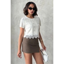 Caddebostan Moda Beyaz Nakışlı Dantel Modern Premium Luxury Trend Tasarım Bluz