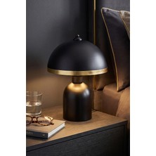 Marrien Luna Golden Abajur Siyah Metal Gövdeli - 25 cm - Salon Aydınlatma - Dekoratif Masa Lambası