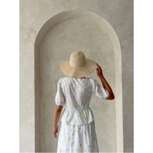 Caddebostan Moda Önden Bağlamalı Nakışlı Vual Bluz Peplum Detaylı Kısa Kollu Yazlık Bluz