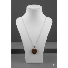 Lia Charm Doğal Kahverengi Jaspis Kalp Kolye – Maun Tonlu Doğal Taş Gümüş Zincirli Kadın Kolye