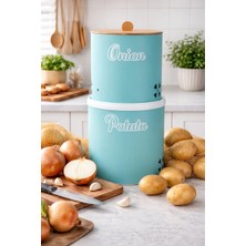 Decorev Bambu Tek Kapaklı Metal Patates Soğanlık  Mint Rengi  Dc -7107