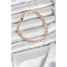 Ayder Timya Pembe Kare Zirkon Taşlı Gold Renk Pirinç Su Yolu Kadın Bileklik - TJ-BB8324 TG/Tmy230422