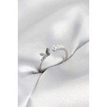 Ayder Timya İncili Kelebek Model Gümüş Renk Pirinç Kadın Yüzük - TJ-BYK4120 TG/Tmy230359