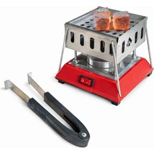 Argeus Nargile Köz Ocağı - Elektrikli - Kırmızı - Krom - Iksa - (İK-207)