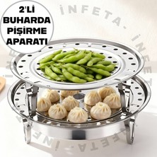 İnfeta 2'li Buharda Pişirme Aparatı Çelik Ayaklı Tencere Içi Haşlama Aparatı- 24+28 cm Haşlama Sepeti