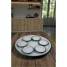 İnci Emaye 7 Parça Yeşil-Beyaz Büyükboy Beyaz Emaye Kahvaltı Seti, Sunum, Kahvaltı Tabağı, Reçellik, Çeyiz