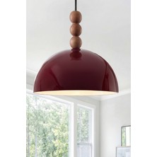 Marrien Luna Bohem Ahşap 3 Boncuklu Bordo Metal Sarkıt (30 cm) Yemek Masası Üstü Avize Salon Aydınlatması