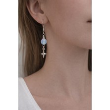 Aurevyn Design Çelik Doğal Taş Yıldız Küpe Opal Taşı Küpe