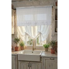 Cotton Maison Çift Fırfırlı Country Style Ekru Potlu Perde