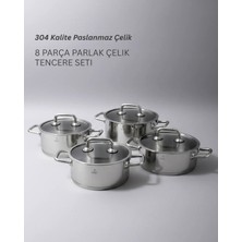 Senz 8 Parça Parlak Çelik Tencere Seti