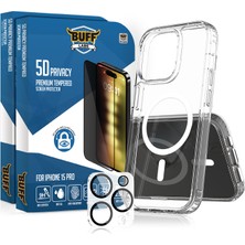 Buff Labs Buff iPhone 15 Pro Avantaj Paket - 2X5D Ekran Koruyucu + Magsafe Kılıf + Lens Koruyucu Privacy