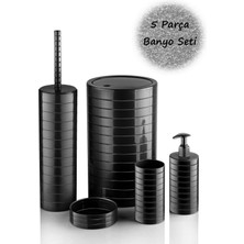 Feyza Design Pratik Siyah 5'li Banyo Seti: Çöp Kovası, Diş Fırçalık, Sıvı Sabunluk