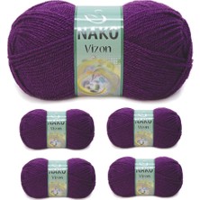 Maarketim 5 Adet Vizon Premium Akrilik El Örgü İpi Yünü Renk No:60 Mürdüm