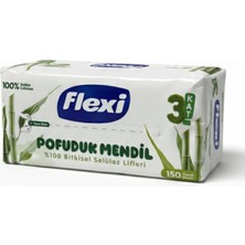Flexi Pofuduk Mendil 3 Katlı 150 Yaprak %100 Bitkisel Selüloz 17X19 cm
