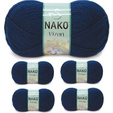 Maarketim 5 Adet Vizon Premium Akrilik El Örgü İpi Yünü Renk No:148 Lacivert