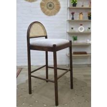 Silla Concept Nova Bar Sandalyesi Teddy Krem Kumaş Hasırlı Ceviz Ahşap Ada Sandalye