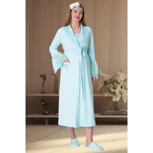 By Mecit Pijama Mecit 5354 Turkuaz Sabahlıklı Lohusa Gecelik Takım