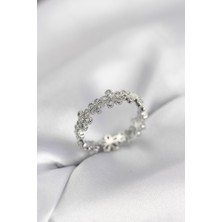 Ayder Timya Gümüş Renk Sıralı Çiçek Model Zirkon Taşlı Kadın Yüzük - TJ-BYK4108 TG/Tmy230347