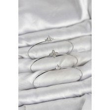 Ayder Timya Zirkon Taşlı Gümüş Renk Yonca Model 3'lü Kadın Bileklik Kombini - TJ-BB8348 TG/Tmy230446