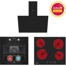 Simfer Ankastre Set Siyah Dijital Elektrikli Cam Ocaklı Turbolu 3'lü Set (Fırın+Elektrikli Ocak+Davlumbaz)