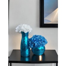 Işıltı Home Desing Aynalı Cam Vazo Mavi 2 Li Set