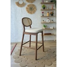 Silla Concept Oslo Bar Sandalyesi Teddy Krem Kumaş Hasırlı Ceviz Ahşap Ada Sandalye